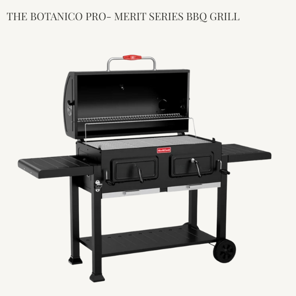Botanico Pro-Merit Series professional charcoal BBQ grill with heavy-duty steel body and integrated insulation rack