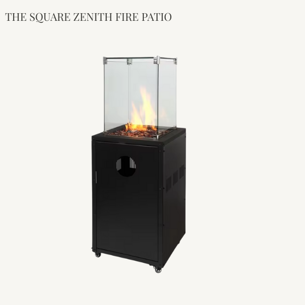 The square patio gas heater with full glass top and powder coated lower body