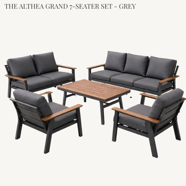Botanico Althea 7-seater dark grey garden lounge furniture set for large patios and outdoor entertaining