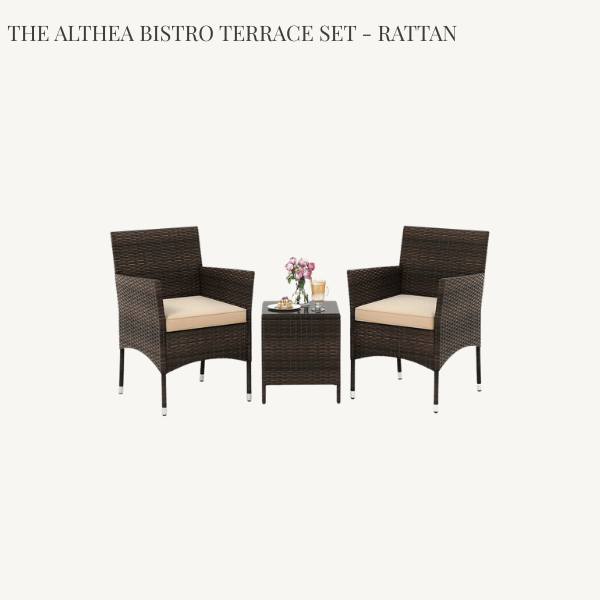 The Althea 3-Piece Rattan Bistro Set with Beige Cushions